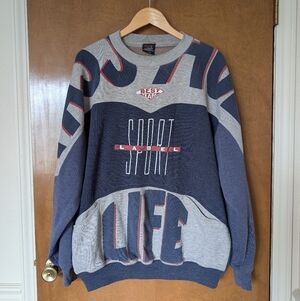 Vtg 90s Y2K Passages New Design Clothes Studio Blue Gray Boxy Sports Sweatshirt